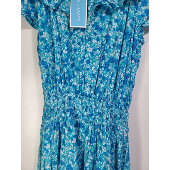 Draper James Womens Small Flutter Sleeve Maxi Dress Blue Aster Floral NWT - Picture 5 of 12